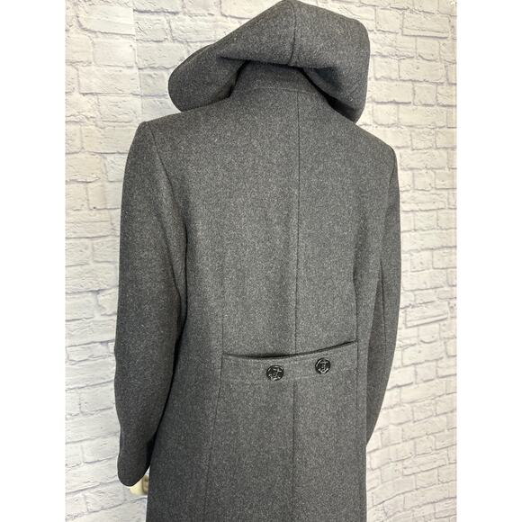 American Vintage 90s Jason Kole hooded double breasted gray long pea coat size 4 - Picture 7 of 13
